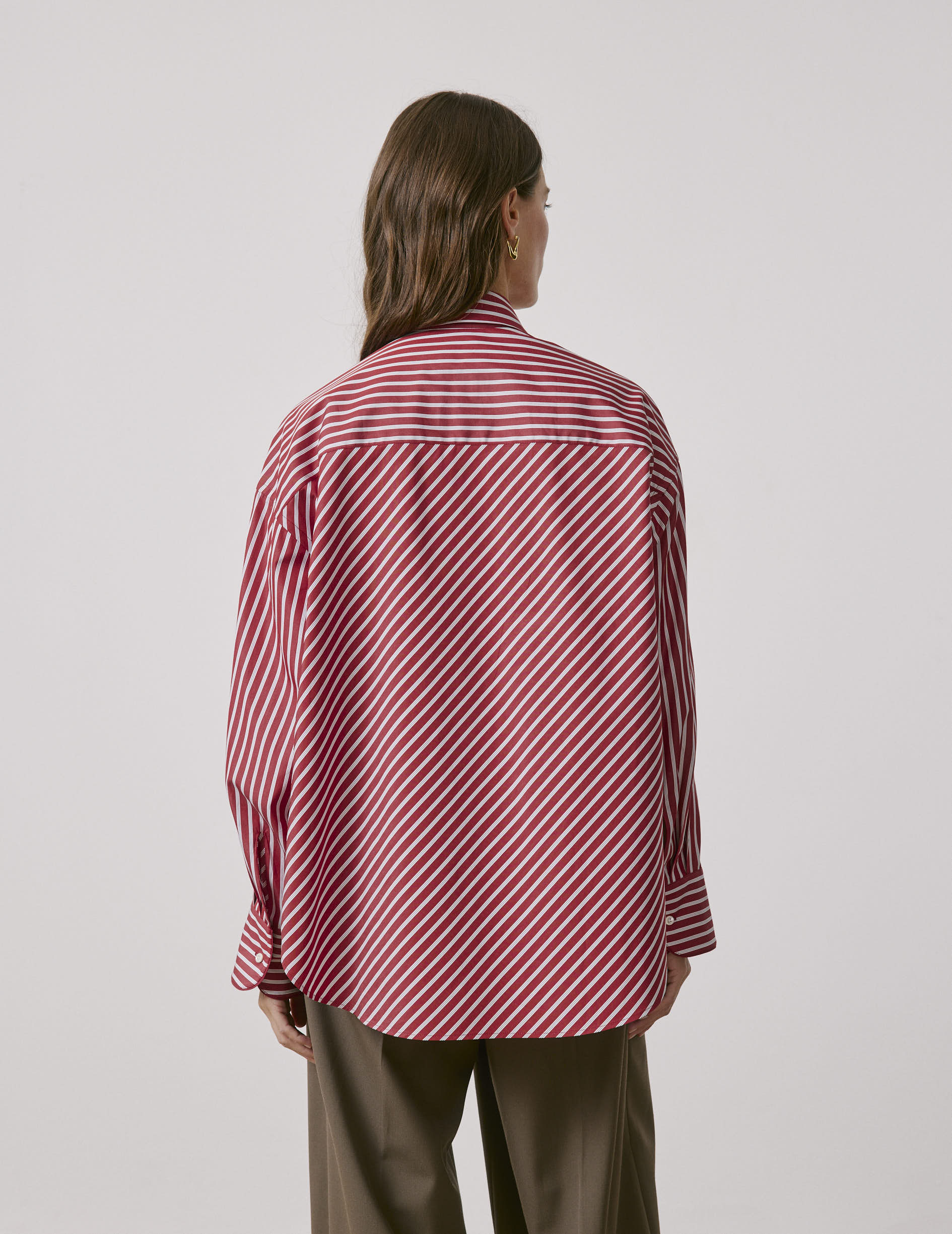 Red striped oversized Soffy shirt - Poplin - Shirt Collar
