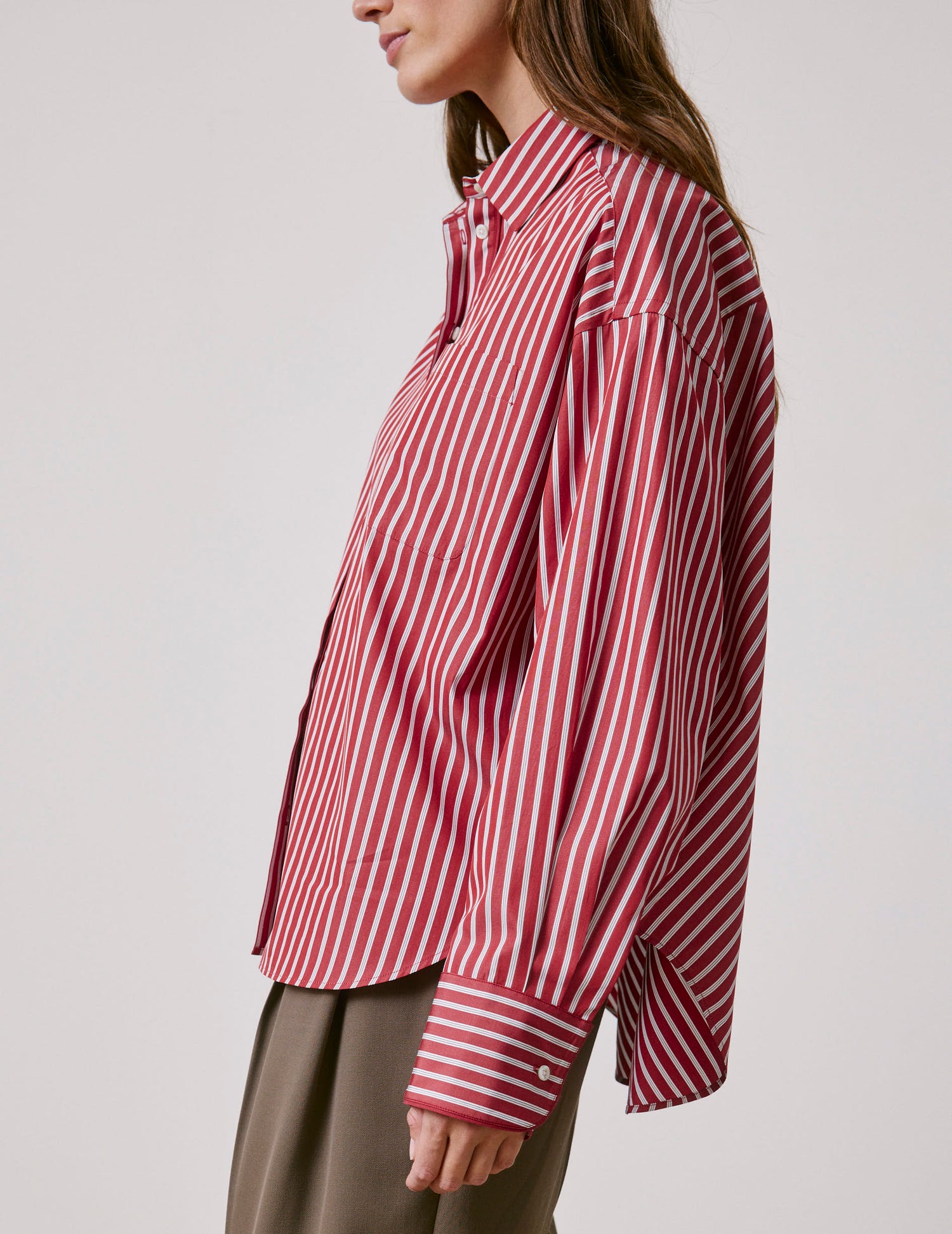 Red striped oversized Soffy shirt - Poplin - Shirt Collar#3
