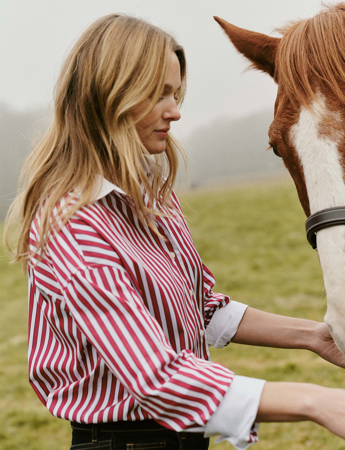 Oversized burgundy striped Lizandra shirt - Poplin - Shirt Collar