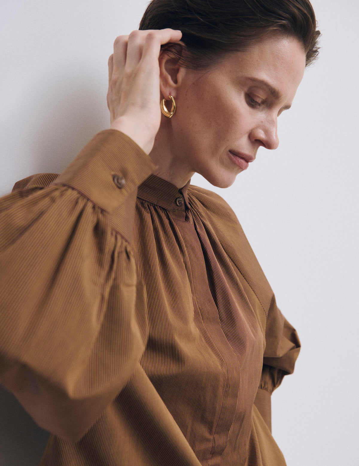 Burgundy striped Pauline shirt - Poplin - Sewn Collar