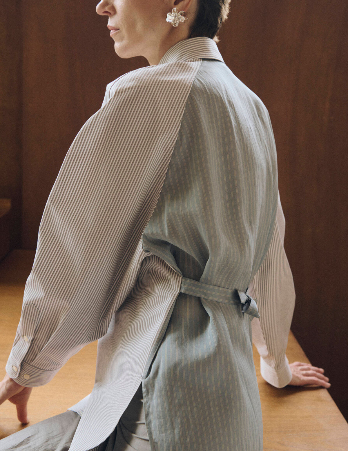 Grey striped oversized Paloma shirt - Poplin - American Collar