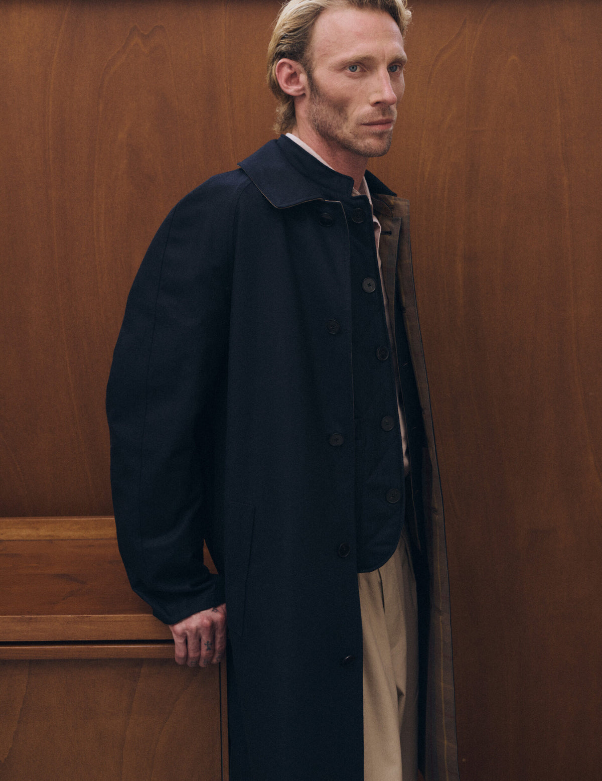 Reversible brown check Preston trench coat