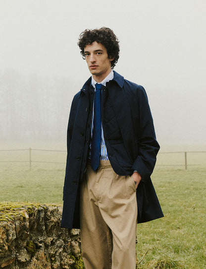 Hermano trench in navy blue wool-canvas