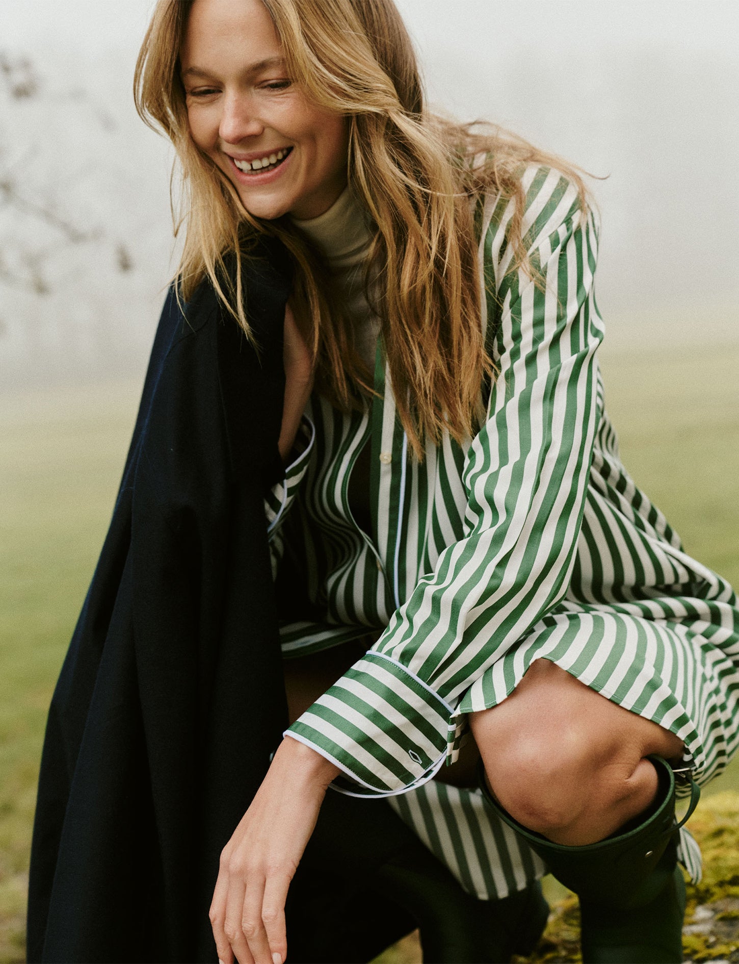 Oversized green striped Lina shirt dress