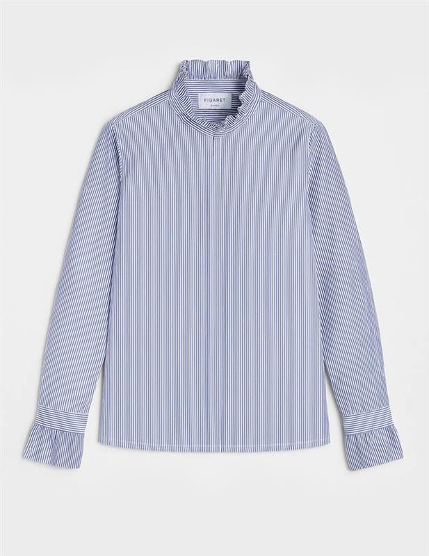 Laurine shirt with hidden buttons placket and blue stripes - Poplin - Victorian Collar