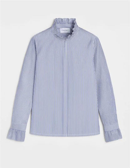 Laurine shirt with hidden buttons placket and blue stripes