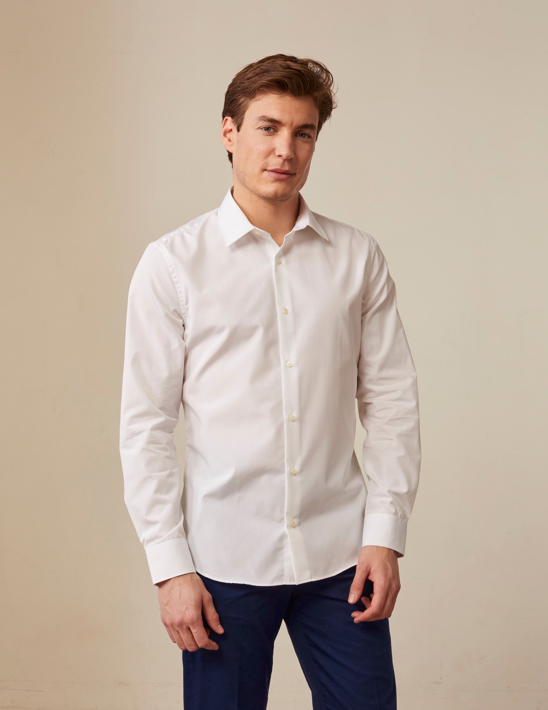 Fitted white wrinkle-free shirt - Poplin - Figaret Collar