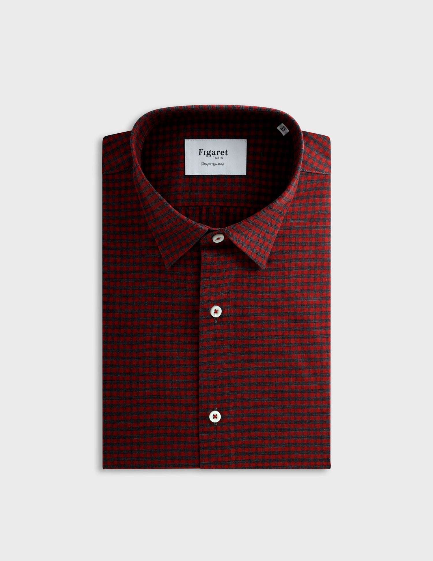 Chemise Ajustée à carreaux bordeaux - Popeline - Col Souple