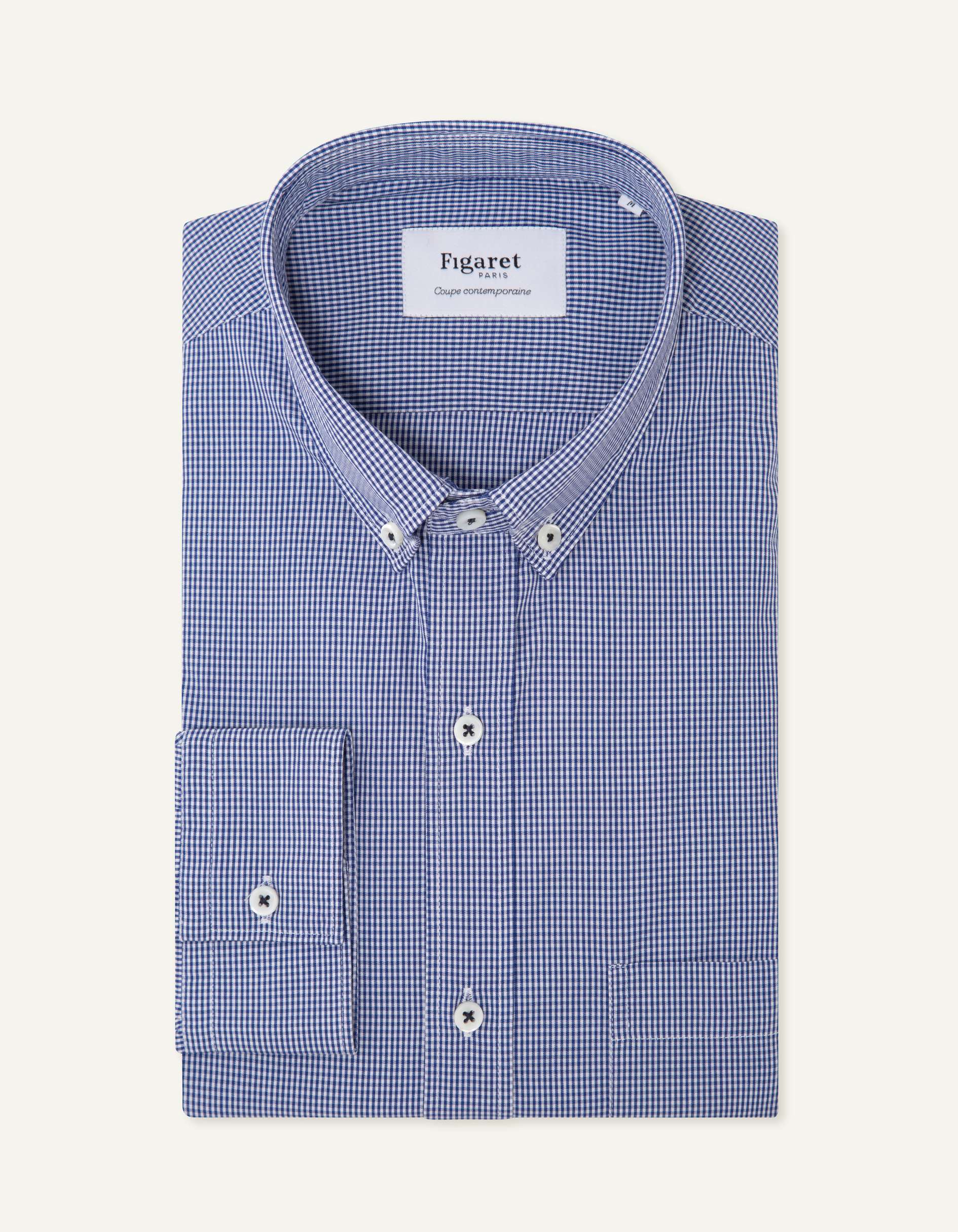 Semi-fitted navy check shirt - Poplin - American Collar