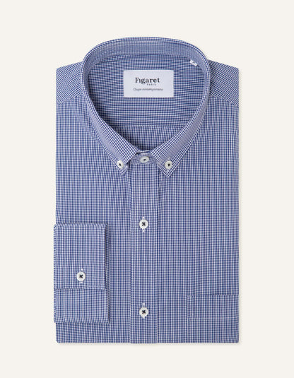 Semi-fitted navy check shirt