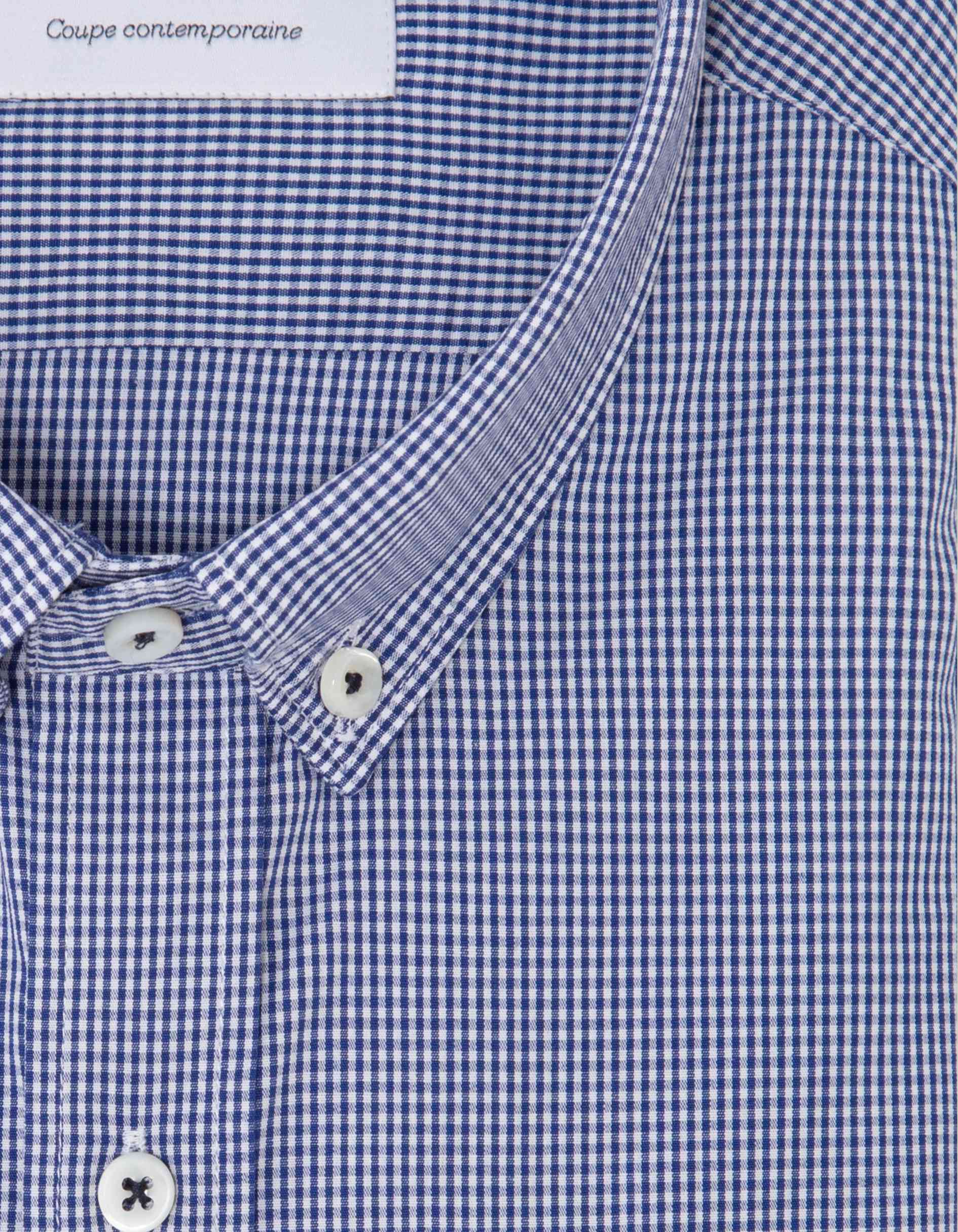 Semi-fitted navy check shirt - Poplin - American Collar