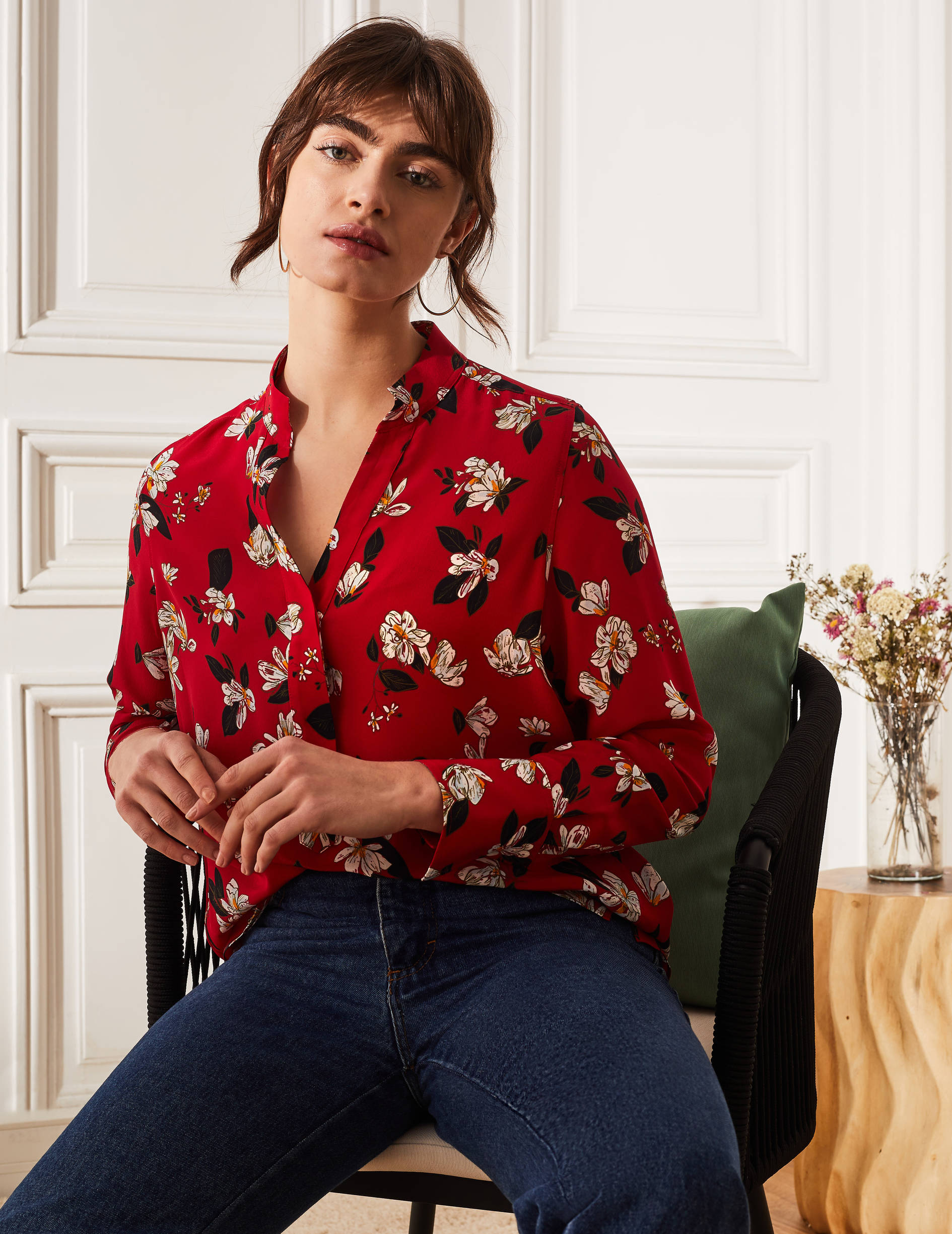 Blouse Sandra imprimée en soie rouge - Crêpe