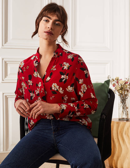 Blouse Sandra imprimée en soie rouge