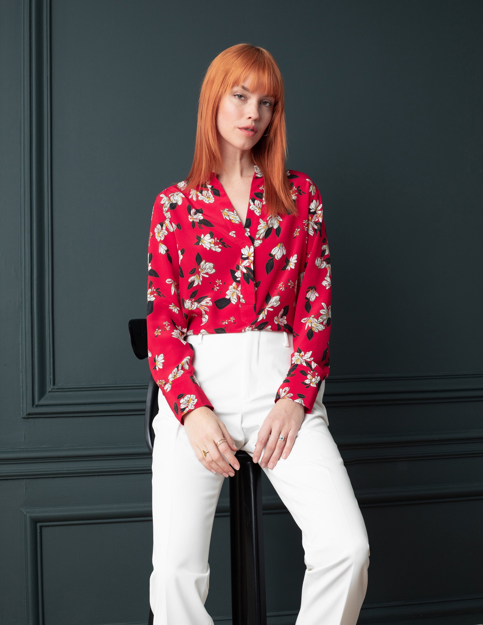 Blouse Sandra imprimée en soie rouge - Crêpe