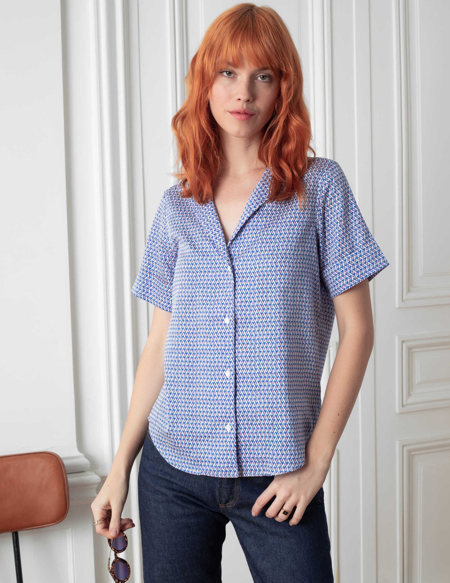 Chemise Rose imprimée bleue - Popeline#2