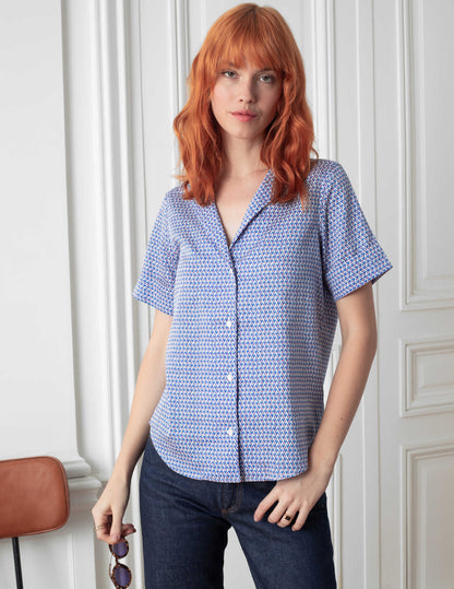 Chemise Rose imprimée bleue