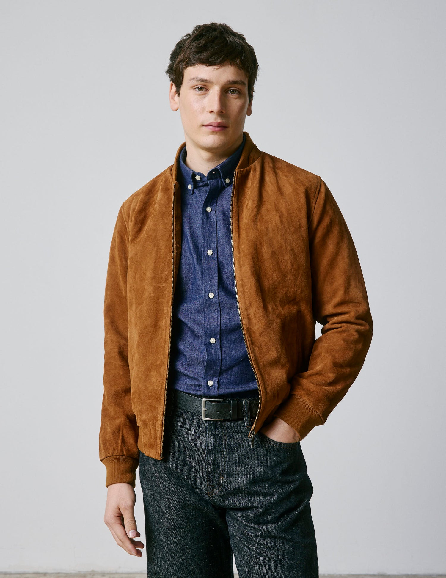Camel suede Leo teddy jacket