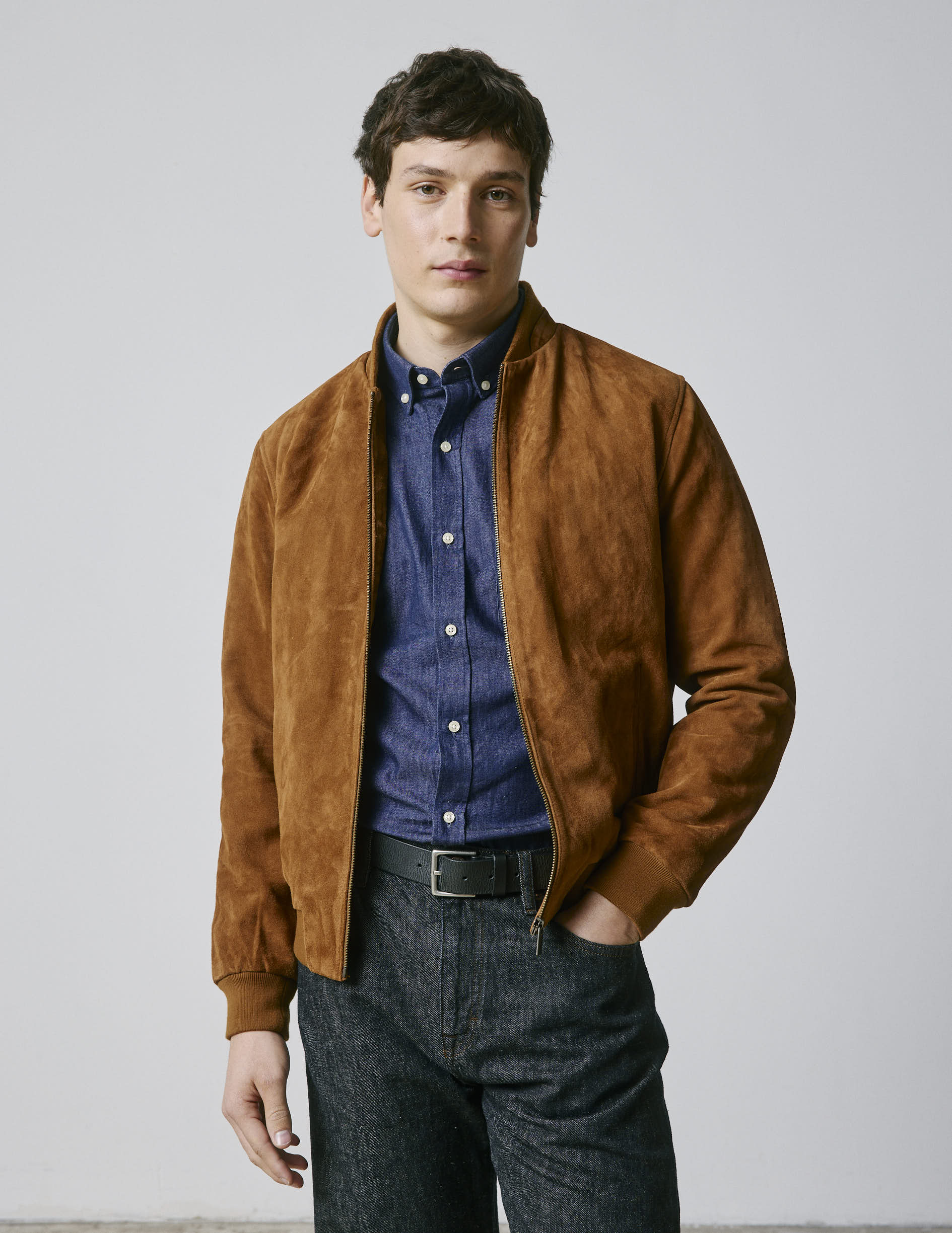 Camel suede Leo teddy jacket