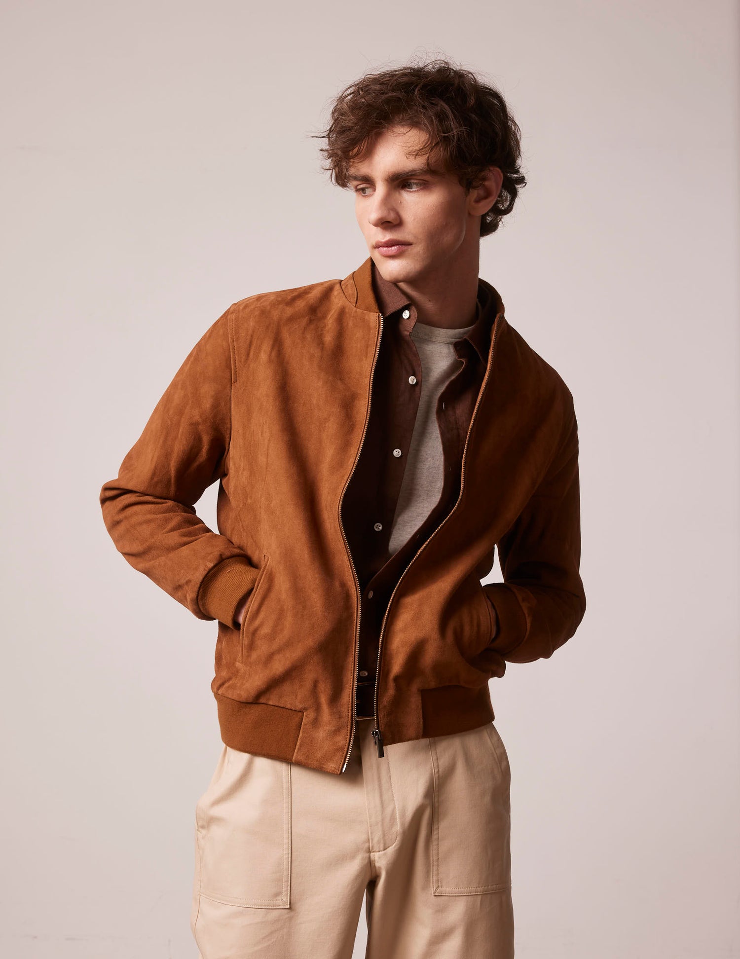 Camel suede Leo teddy jacket