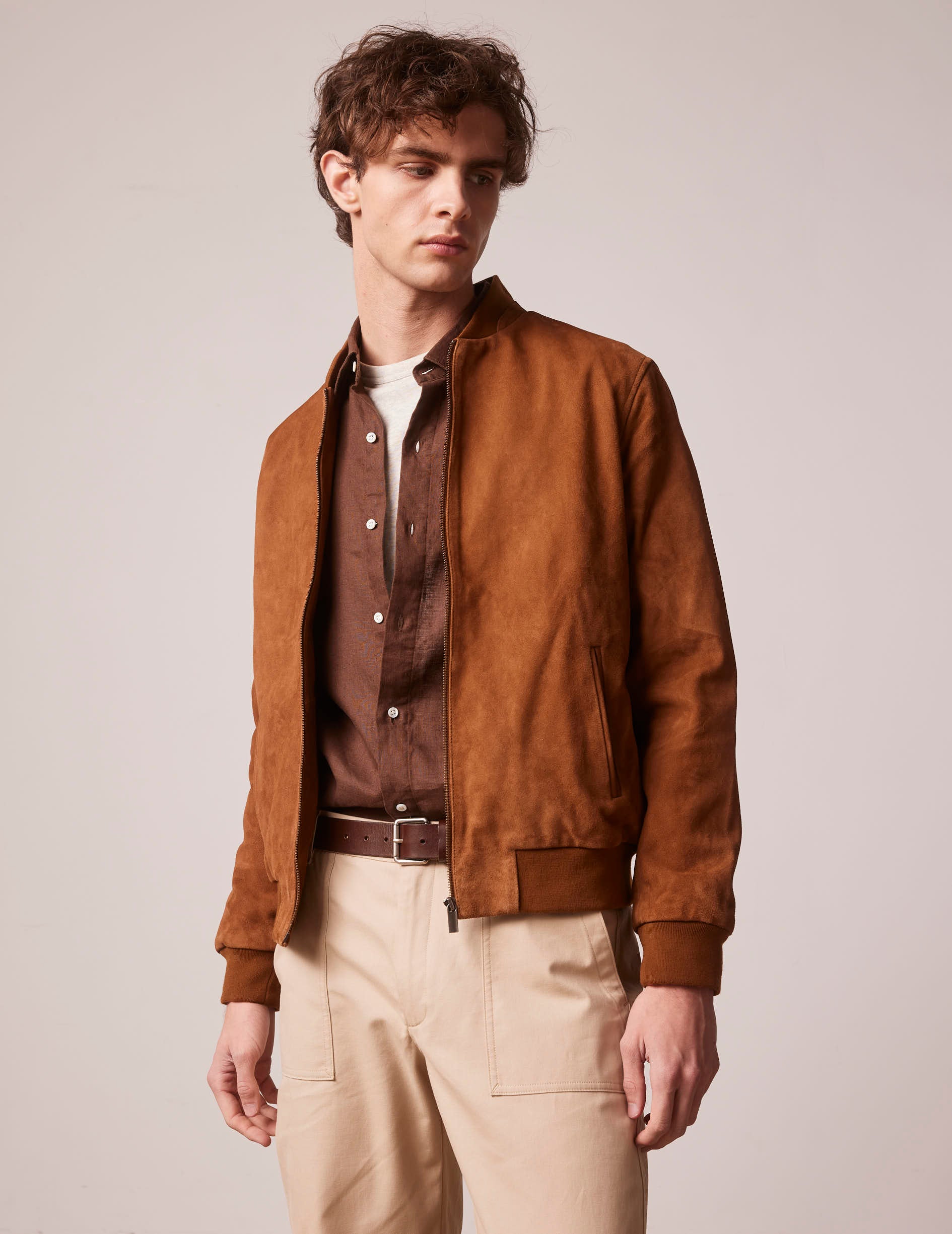 Camel suede Leo teddy jacket