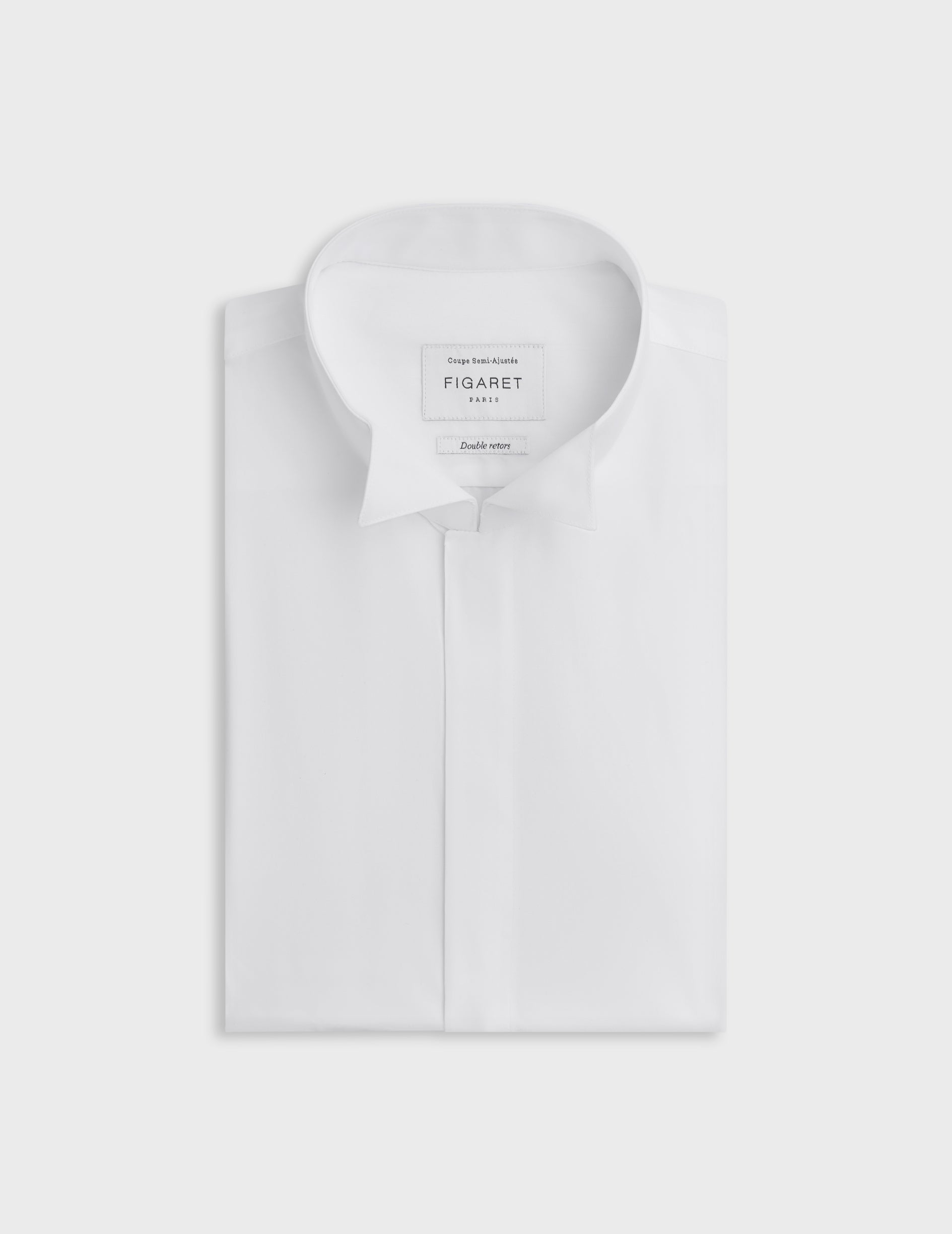 Semi-fitted white hidden throat shirt