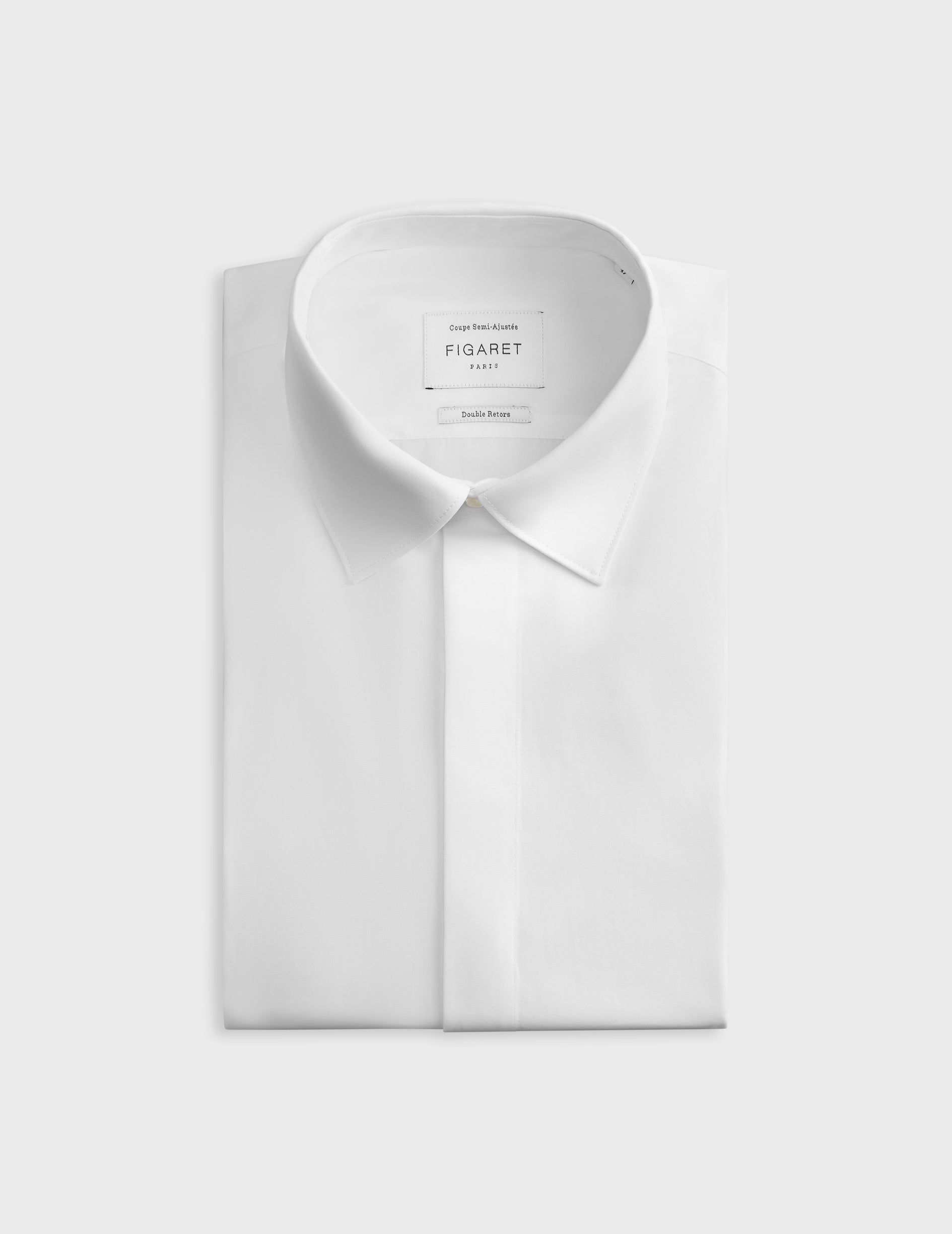 Semi-fitted white hidden throat shirt