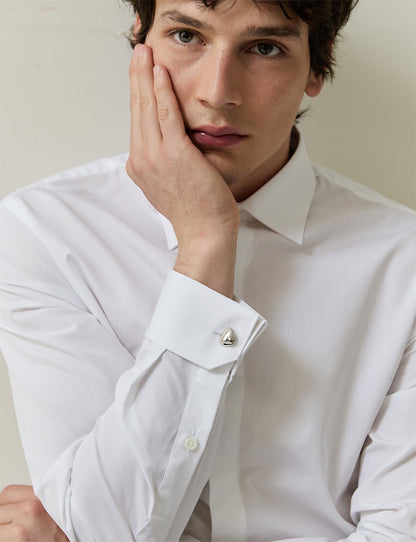 Semi-fitted white hidden buttons placket shirt