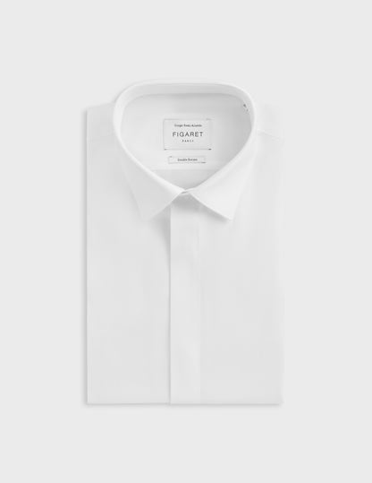 Semi-fitted white hidden throat shirt