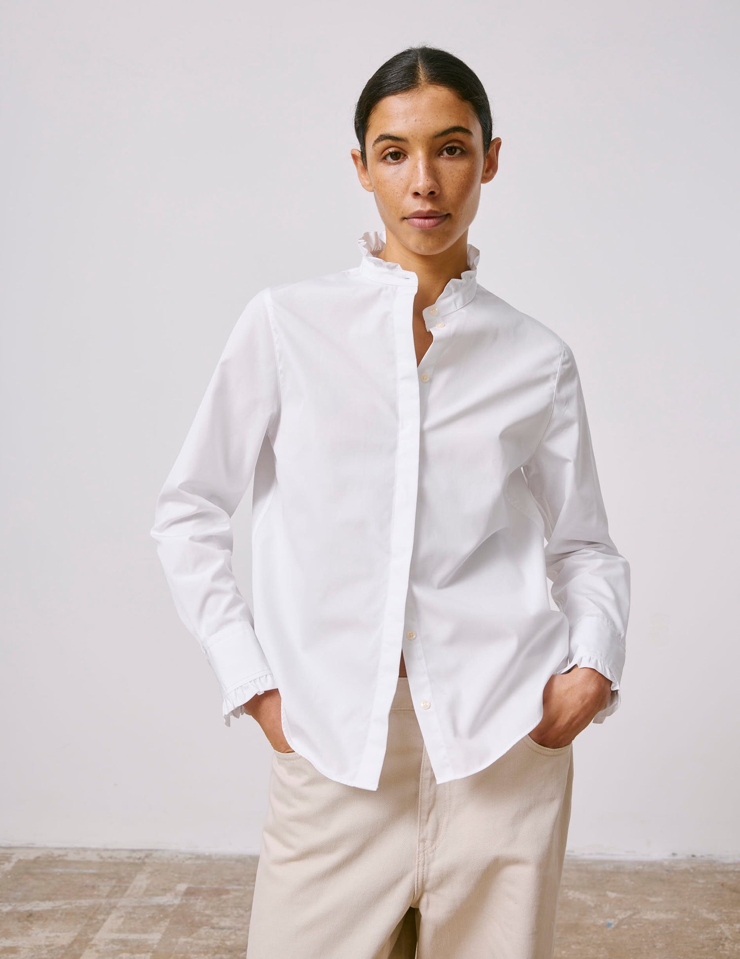 White hidden buttons placket Louison shirt - Poplin - Victorian Collar