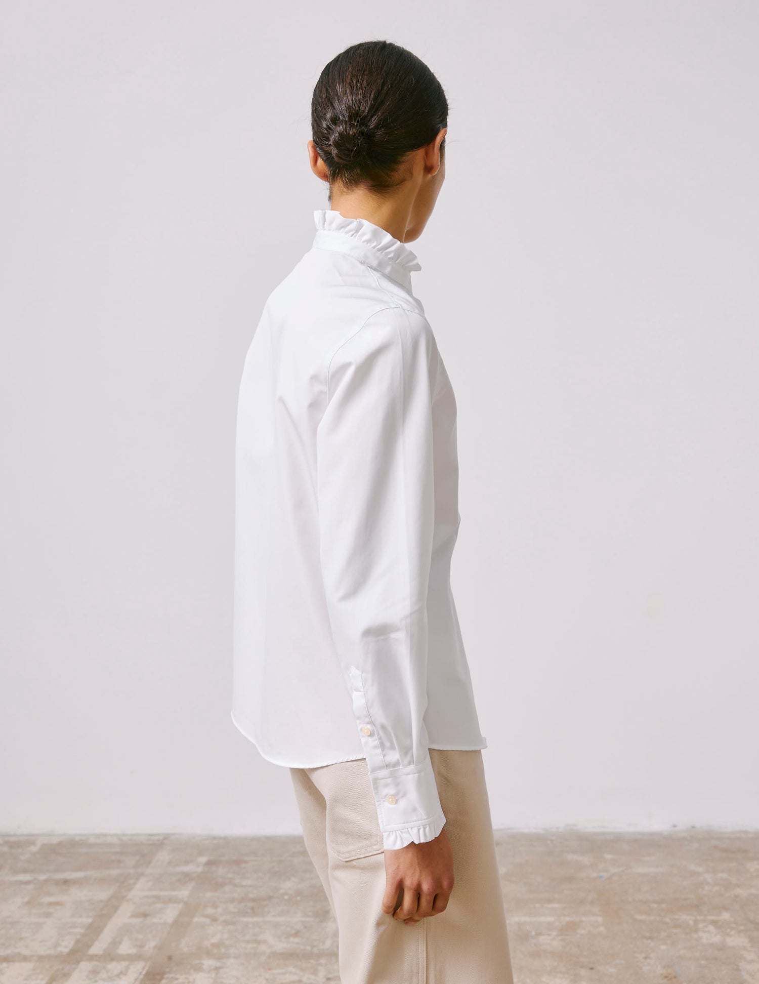White hidden buttons placket Louison shirt - Poplin - Victorian Collar#2