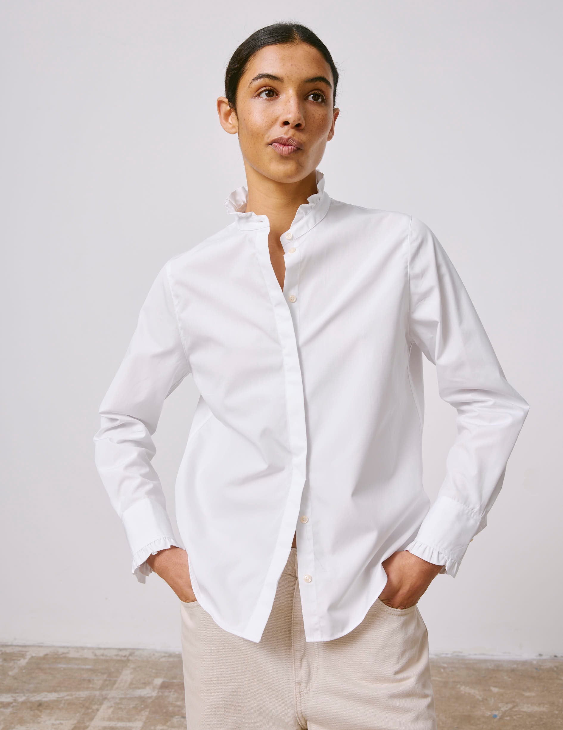 White hidden buttons placket Louison shirt - Poplin - Victorian Collar