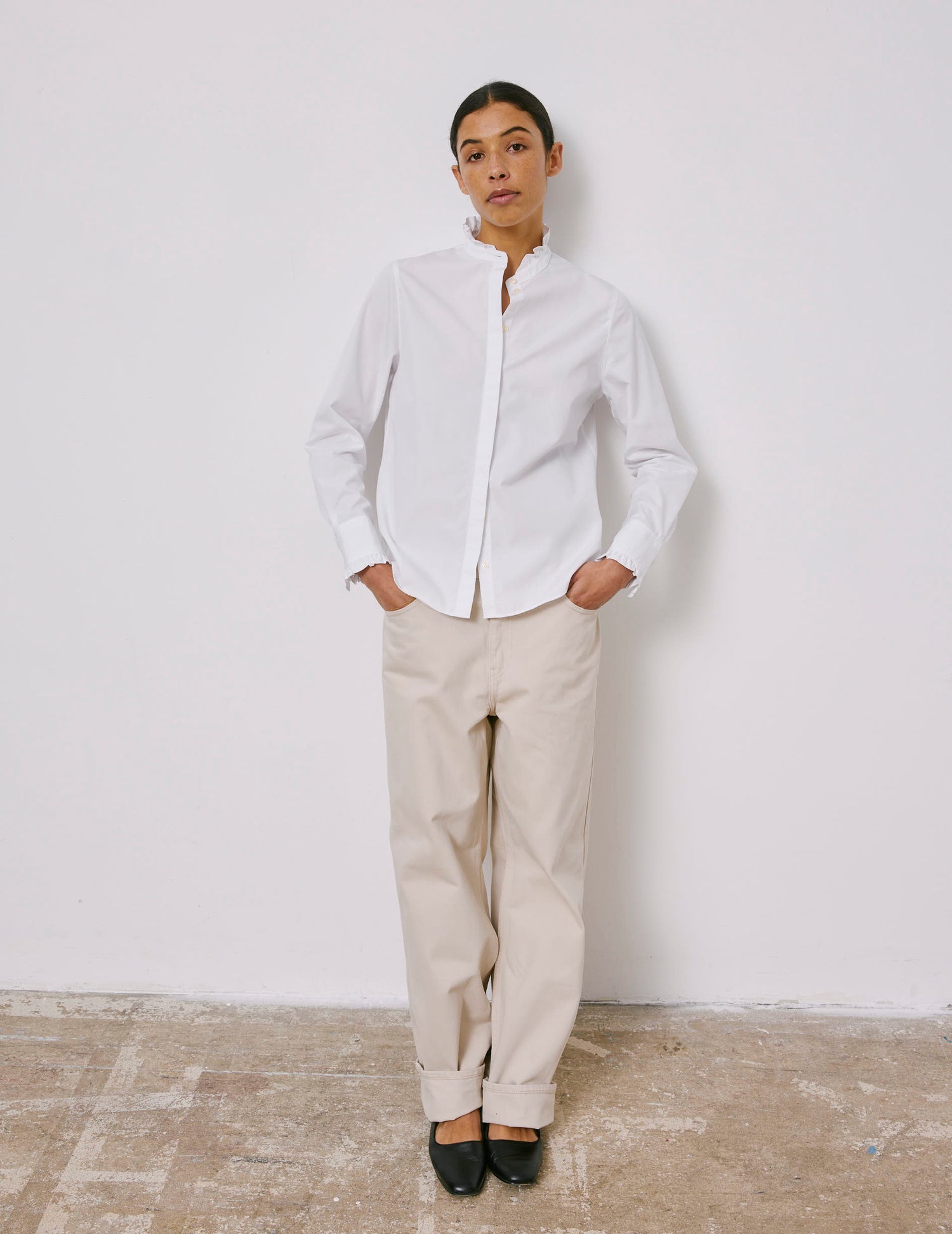White hidden buttons placket Louison shirt - Poplin - Victorian Collar#4
