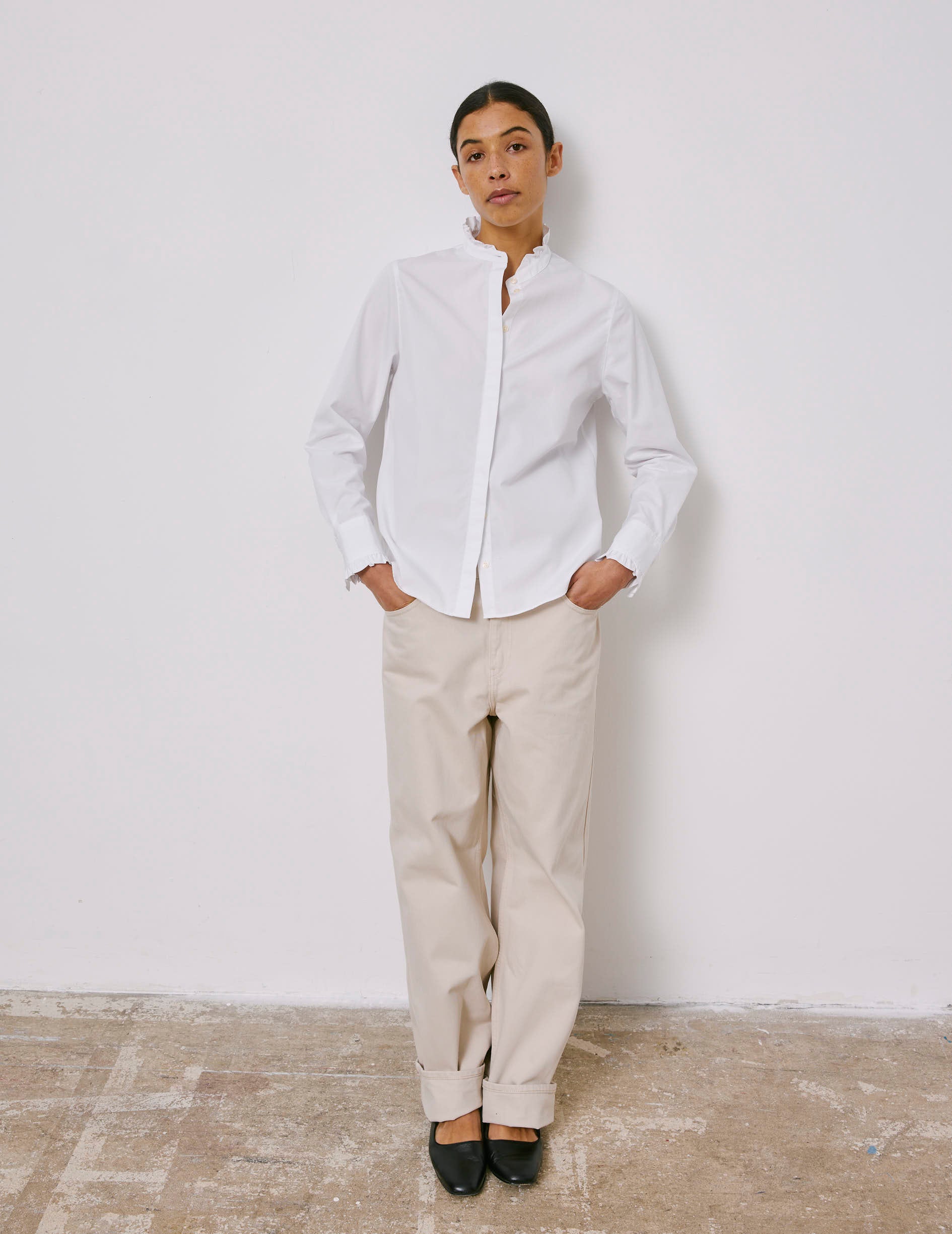 White hidden buttons placket Louison shirt - Poplin - Victorian Collar