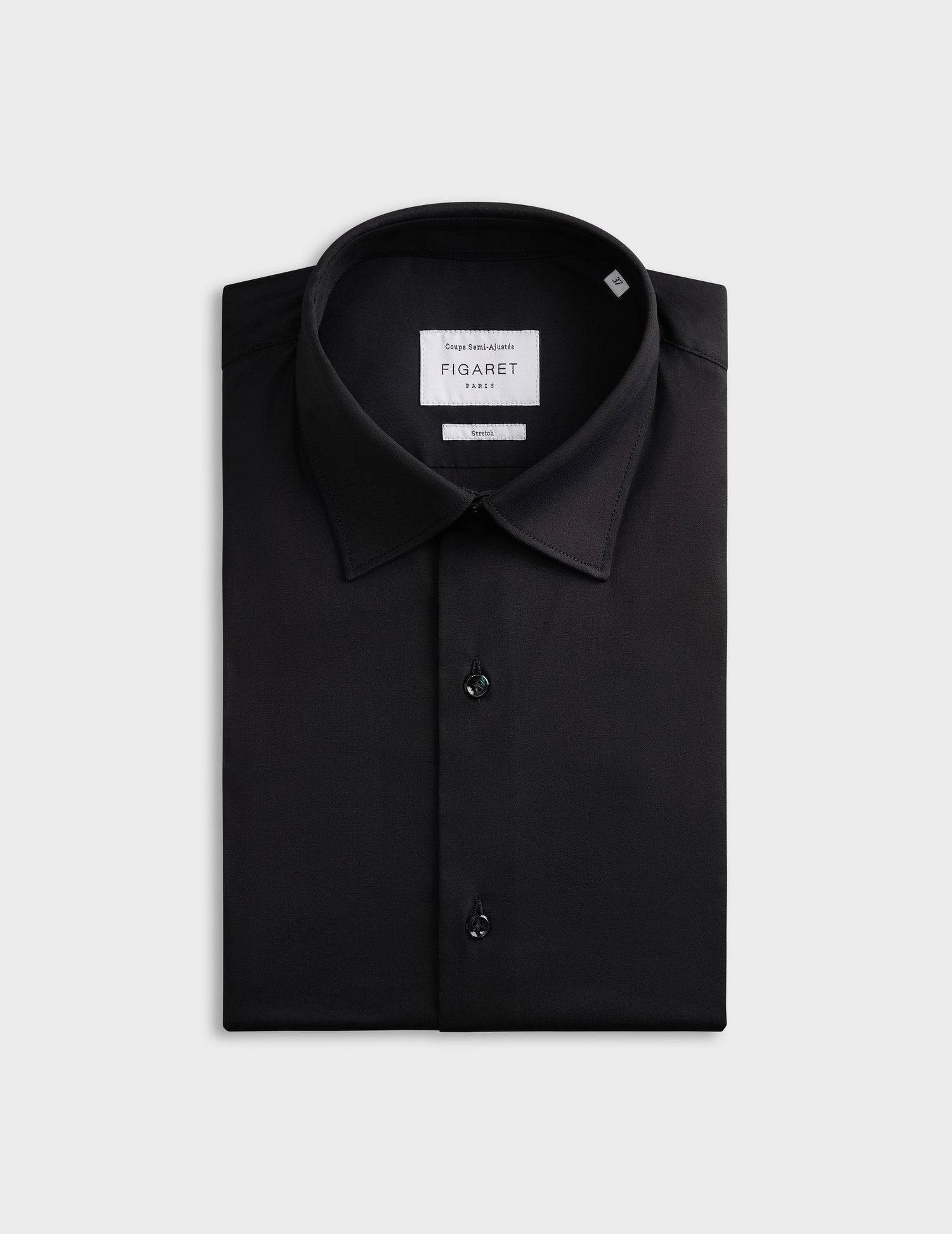 Chemise Semi-ajustée stretch noire - Popeline - Col Figaret