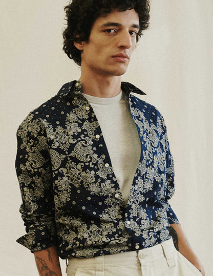 Navy blue print Aurélien shirt