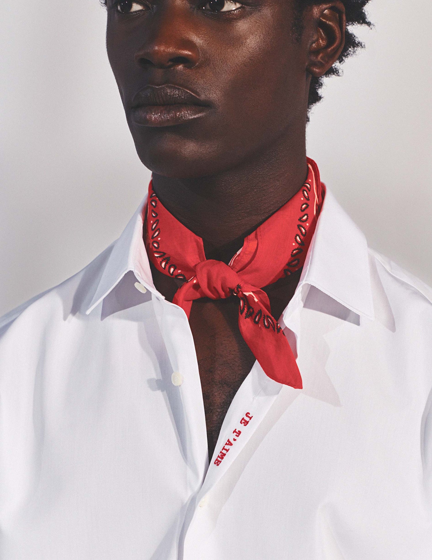 White "Je t'aime" shirt with red embroidery - Poplin - Figaret Collar