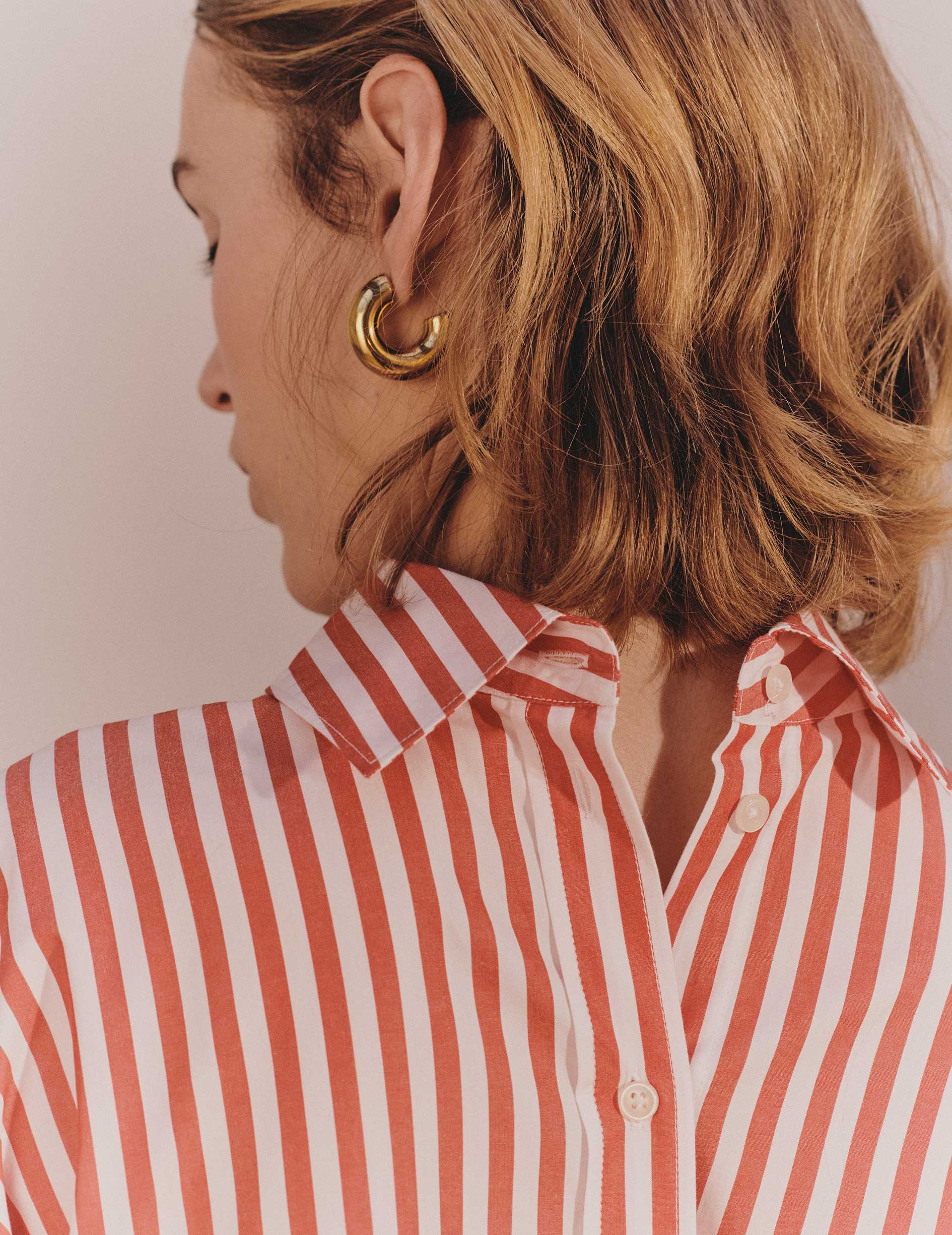 Oversized red striped Delina shirt - Poplin - Shirt Collar