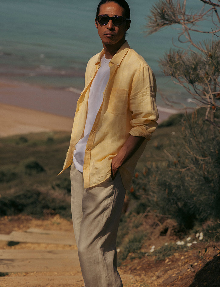 Yellow linen Gabriel shirt - Linen - American Collar