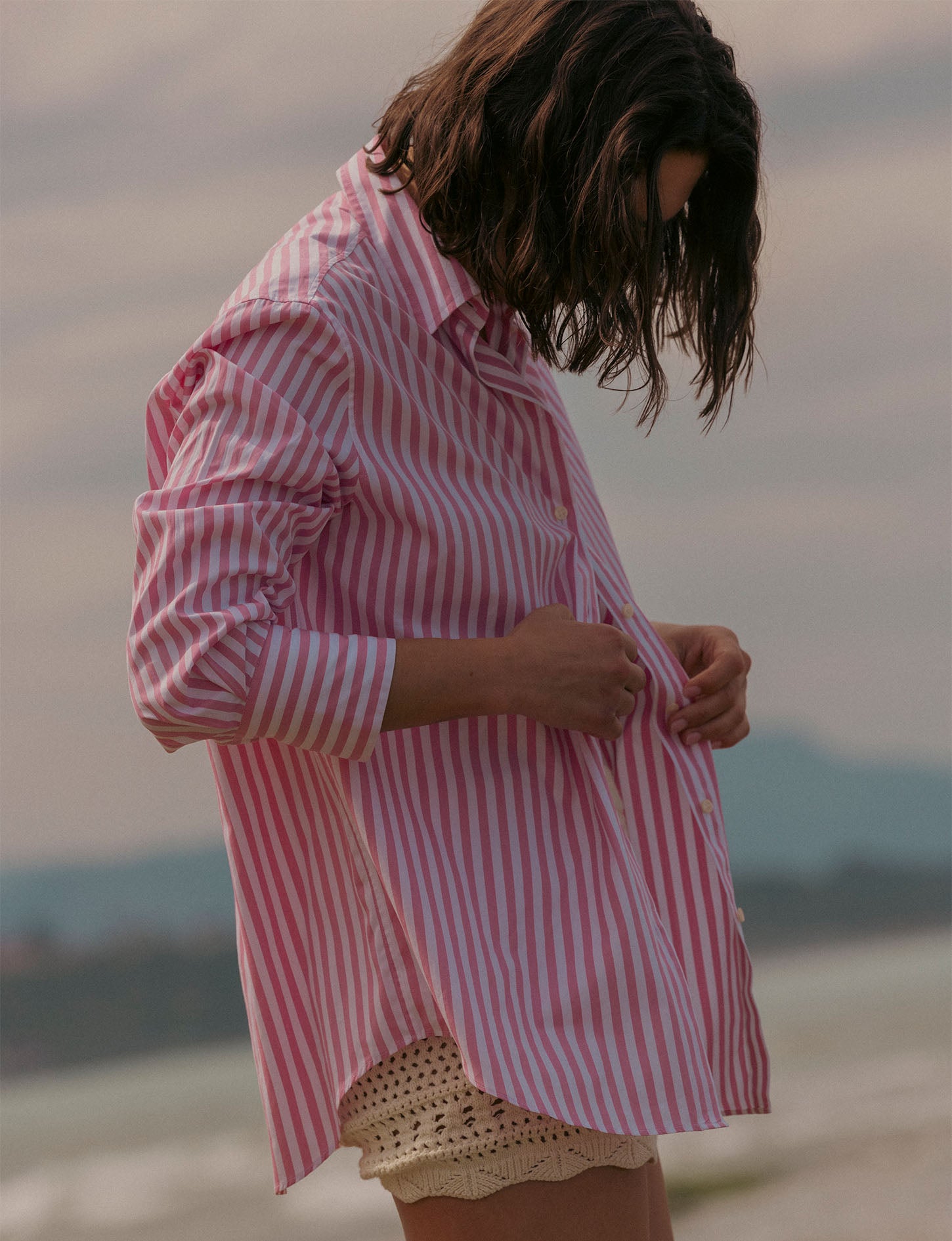 Oversized pink striped Mathilde shirt - Poplin - Shirt Collar