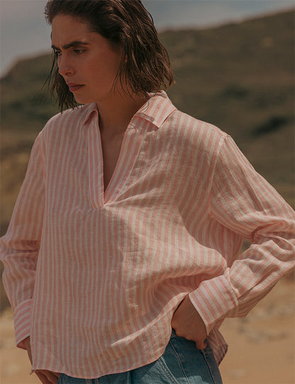 Pink striped linen Harmelle blouse