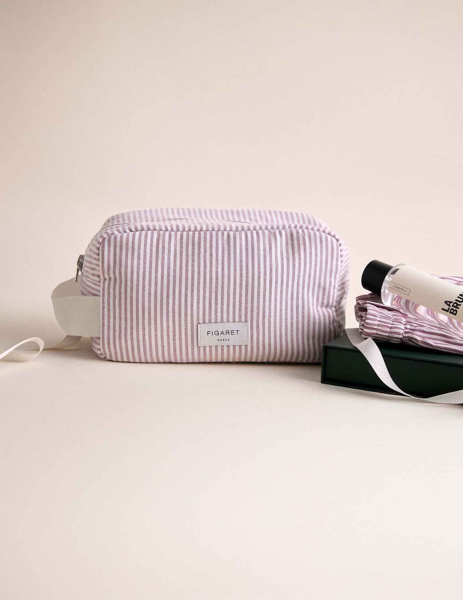Burgundy striped toiletry bag