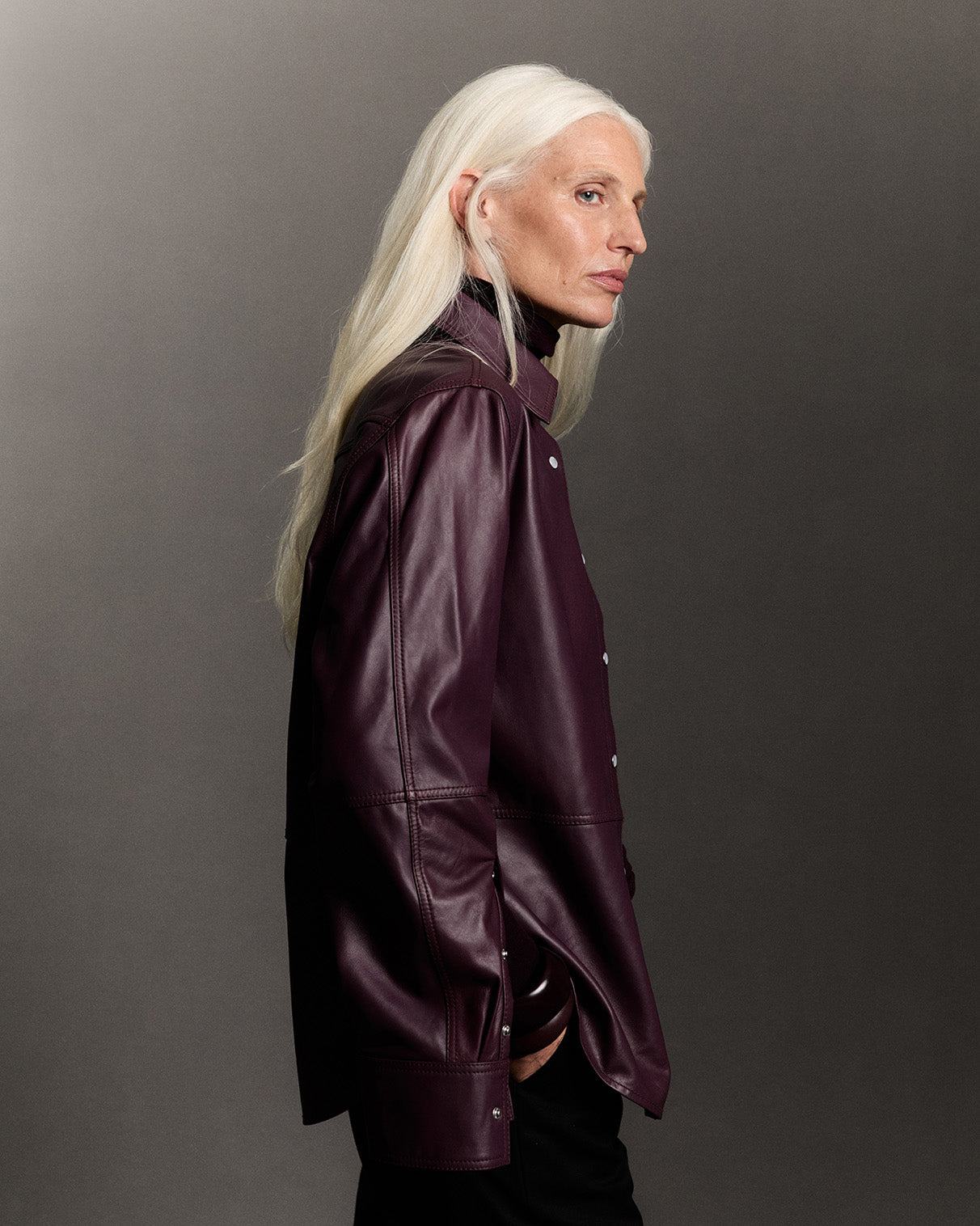 Marylou burgundy leather shirt jacket