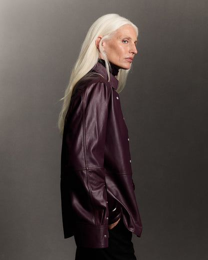 Marylou burgundy leather shirt jacket