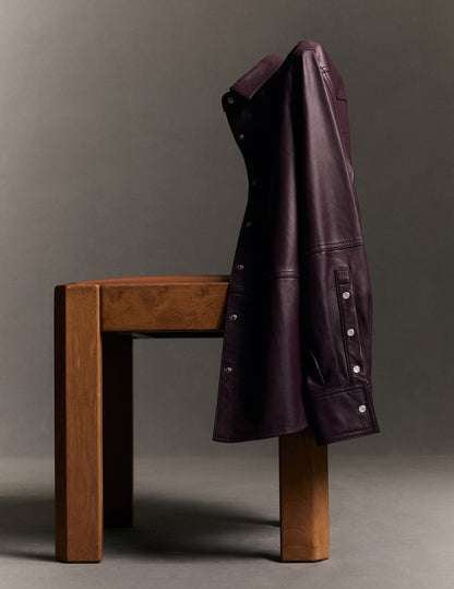 Marylou burgundy leather shirt jacket