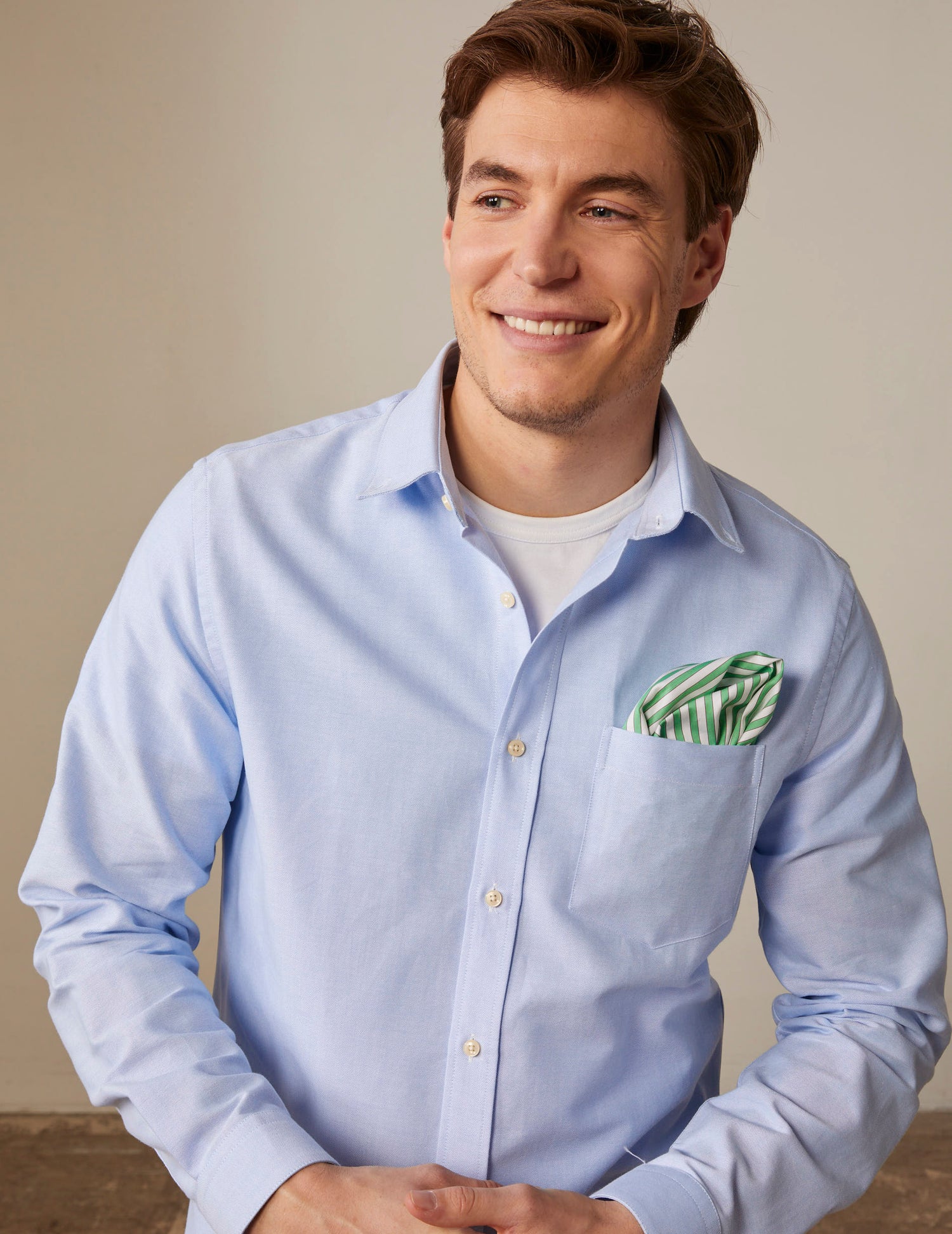 Striped green poplin clutch