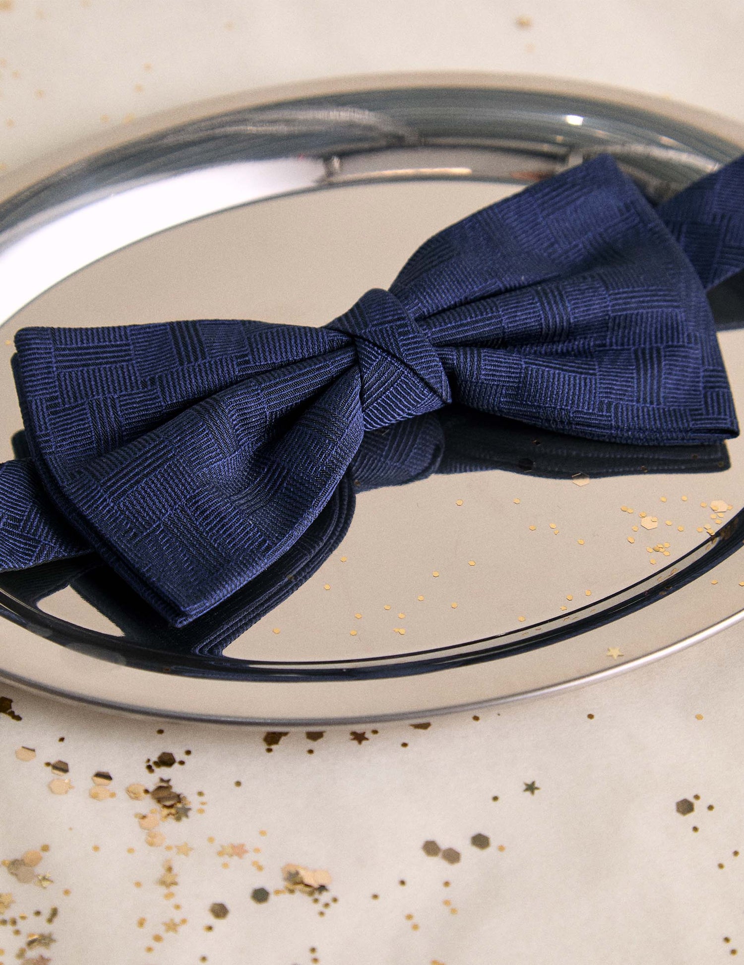 Navy geometric pattern jacquard bow tie