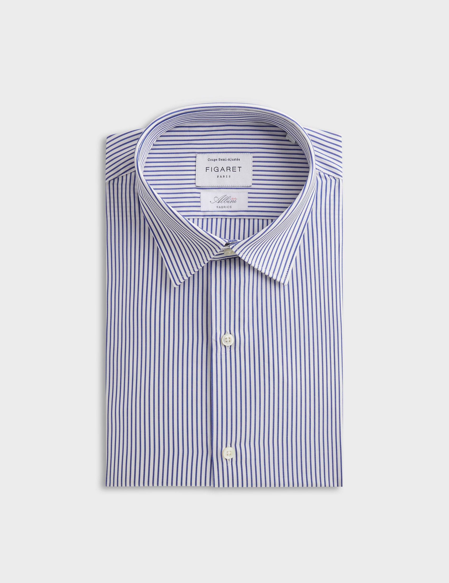 Blue striped semi-fitted shirt - Poplin - Figaret Collar