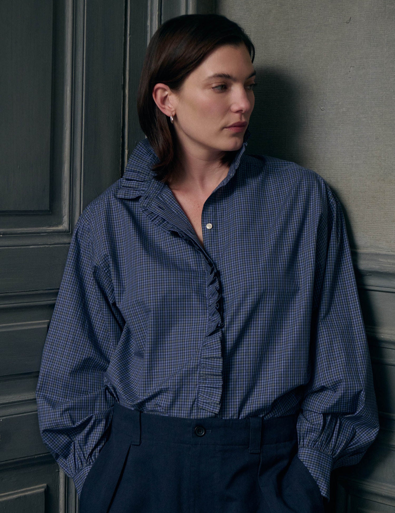 Blue check Greta shirt - Poplin - Victorian Collar#4