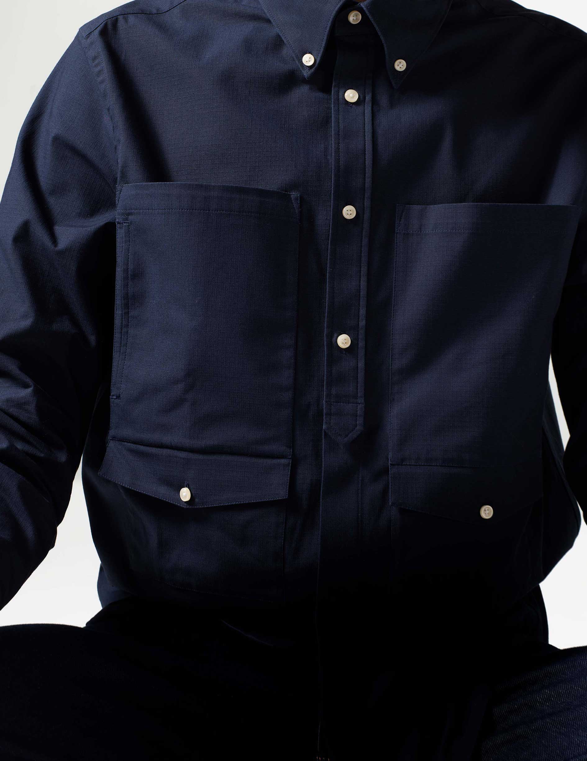 Antoine navy embroidered aviator shirt - Ripstop - Prodigious buttoned Collar