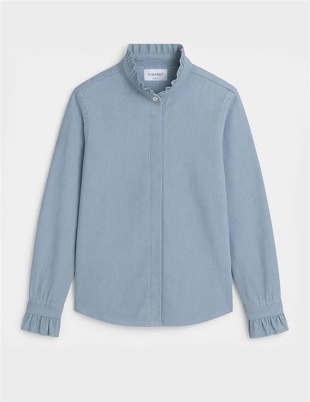 Laurine shirt with hidden buttons placket in light denim  - Denim - Victorian Collar